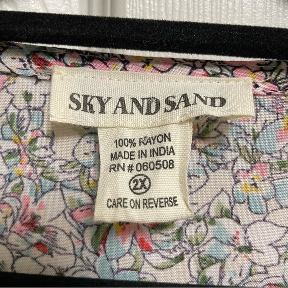 Sky and Sand Floral Lace Trim Tie Waist Puff Sleeve Long Maxi Dress Plus 2X - Picture 4 of 10